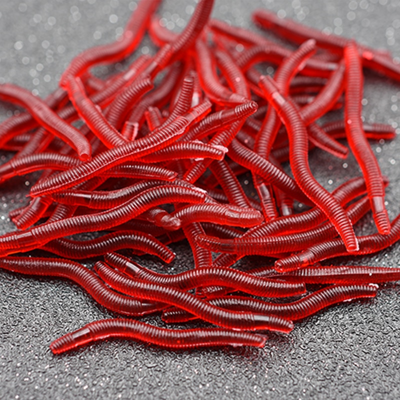 100 Pcs Smell Red Worms Fishing Lures 20mm Soft Bait Simulation Artificial Shrimp Odor Red Worms Bass Lure Fishing Takcle
