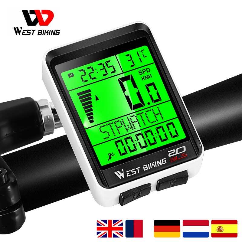WEST BIKING LED Bicycle Computer Wireless 5 Language Cycling Bike Odometer Stopwatch Speedometer 2.1in Waterproof Bike Computer