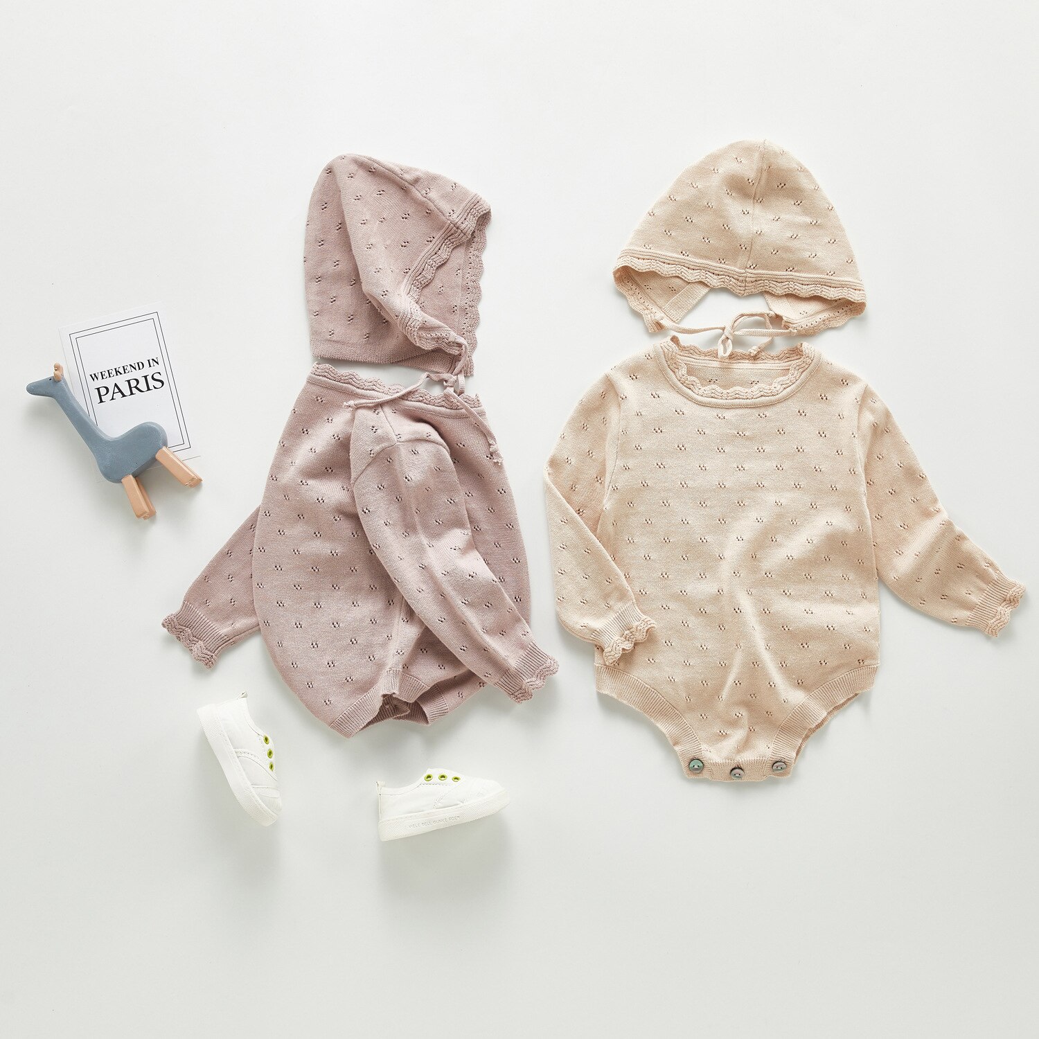 3357 Zomer Baby Breien Pak Lange Mouw Airconditioning Romper Een Stuk Kleding Voor Meisjes Met Cap Baby meisjes Kleding