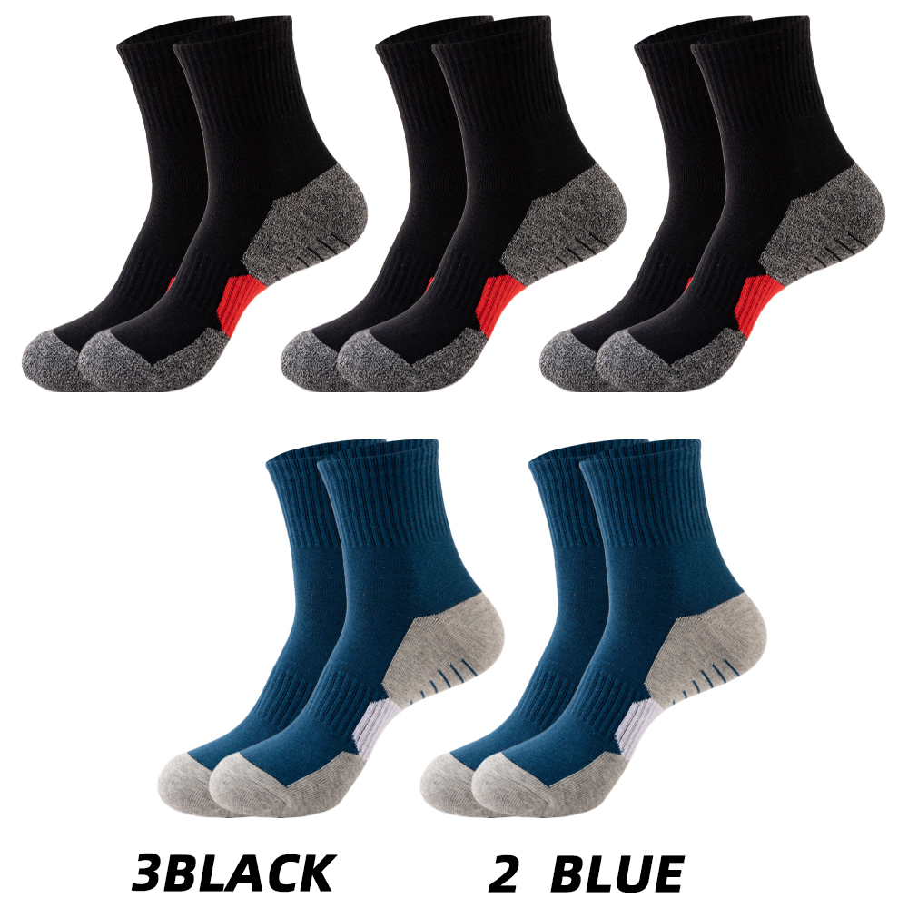5 Pair Winter Men Socks Cotton Black Leisure Business Long Socks Walking Running Hiking Thermal Socks For Male Plus Size 38-48: Golden