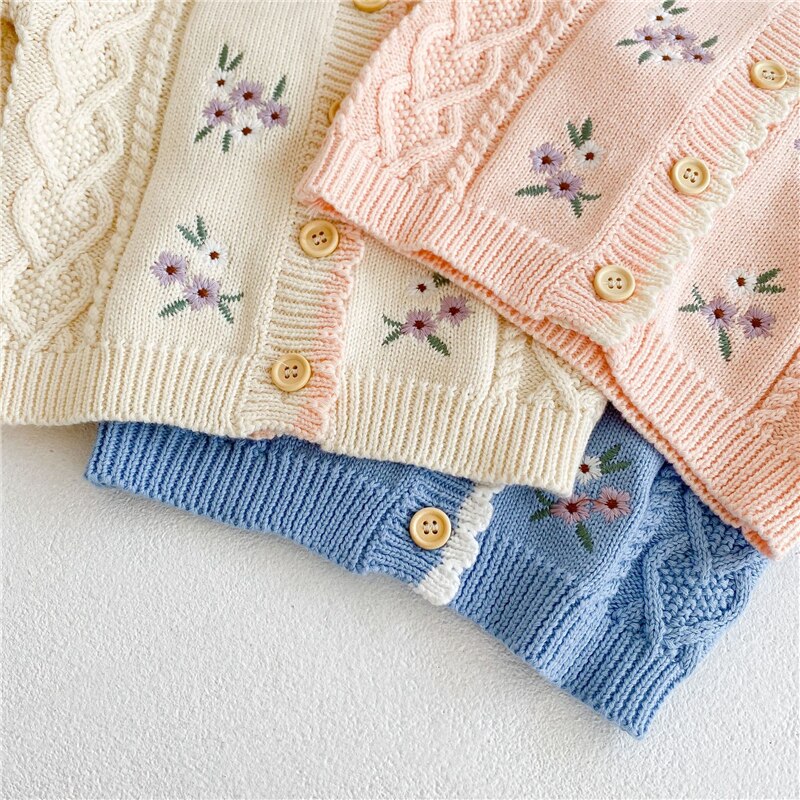 0-3Y Cardigan lavorato a maglia per bambino per ragazza maglione ricamato moda 2022 autunno nuovo 100% cotone abbigliamento per bambini costumi per ragazzi