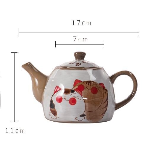 Japanese Style Hand Painted Cute Cat Teapot Ceramic Household Teacup Porcelain Office Kettle Kung Fu Drinkware Tea Set