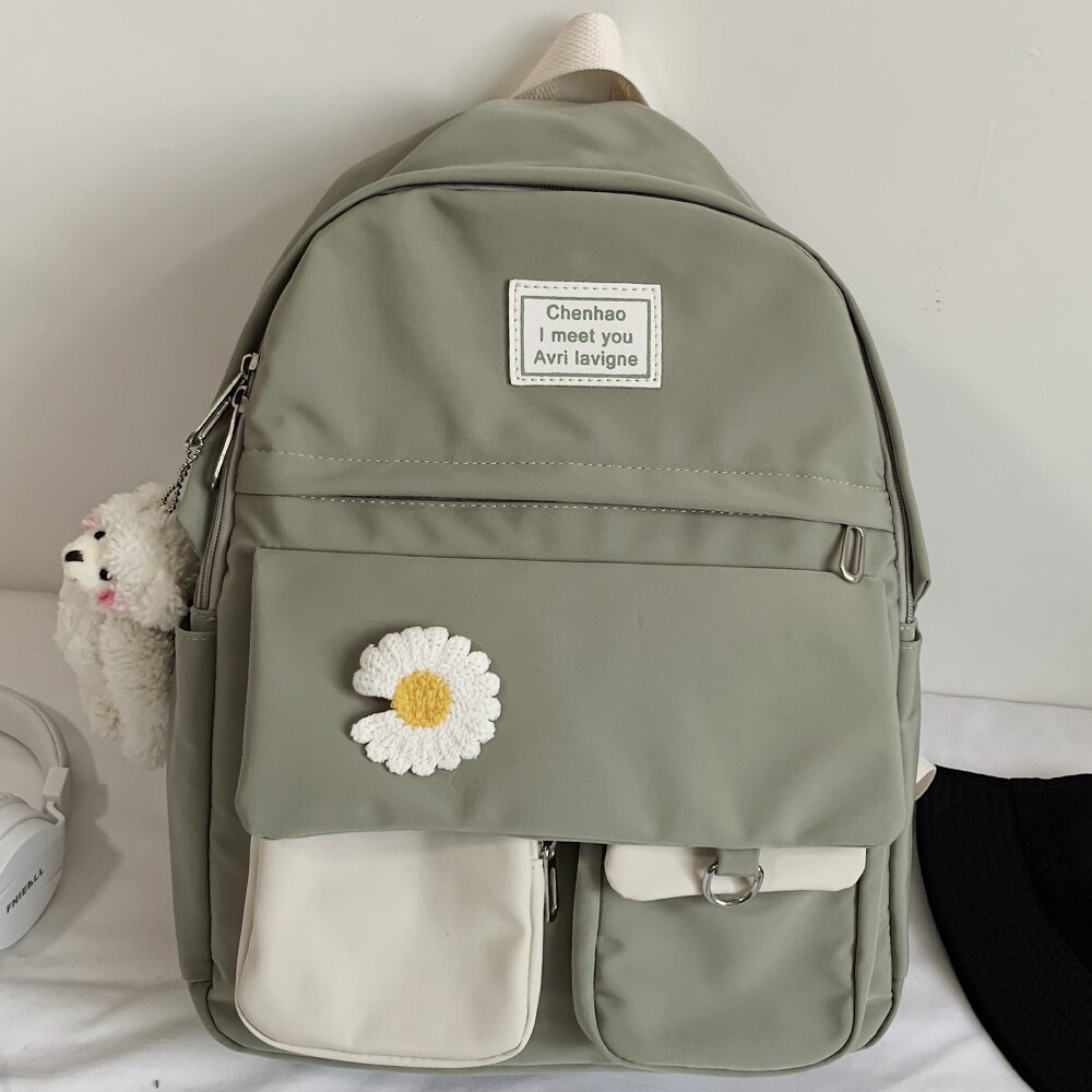 Hochschule Schüler Damen Nette Rucksack Frauen Blume Weibliche Schule Taschen Buch Kawaii Rucksack Nylon Mädchen modisch Bagpack: Grün / Nein Bär