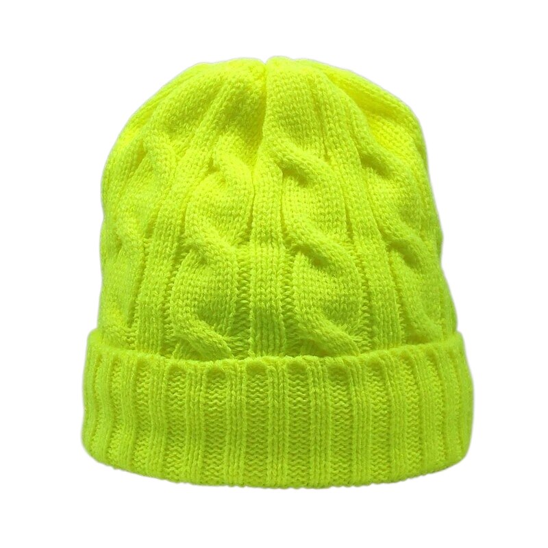 Varm vinter skull cap fleece indeni kvinder hatte kabel strikkede huer neon gul hvid sort rød neon orange farver