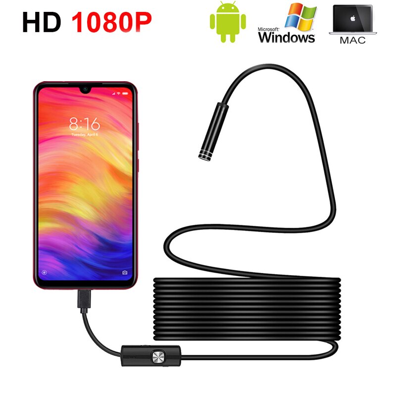 Endoscope 1080P 1M 5M Snake Wire 8mm Lens Camera Waterproof USB PC Android Borescope Camera For Car Repair Inspection Endoscope