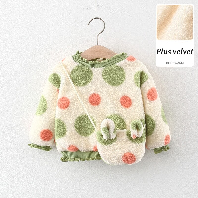 Veste d'hiver en velours pour enfant, pull à pois, jolie veste d'hiver en velours, garde au , hauts pour petite fille, à la et à volants: Dot-green / 4T
