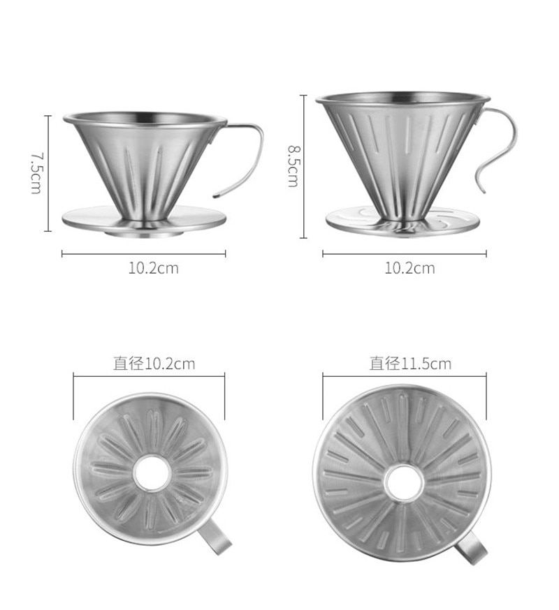 Rustfritt stål kaffedråper motor  v60 stil kaffe drypp filter kopp kaffe filter te slagg trakt hånd slagg dobbelt filter