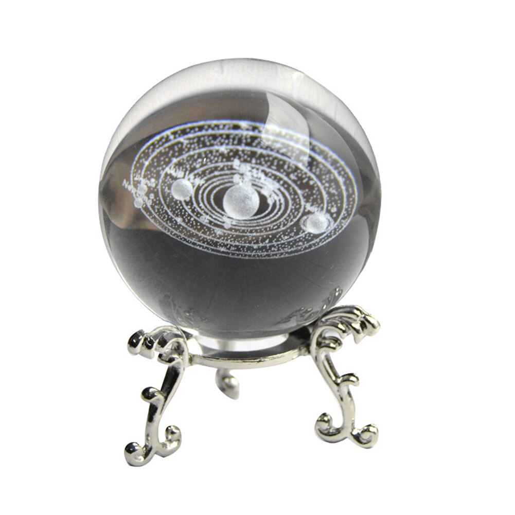 3D Solar System Miniature Crystal Ball Engraved Planets Model Home Decor FP8: Silver Base