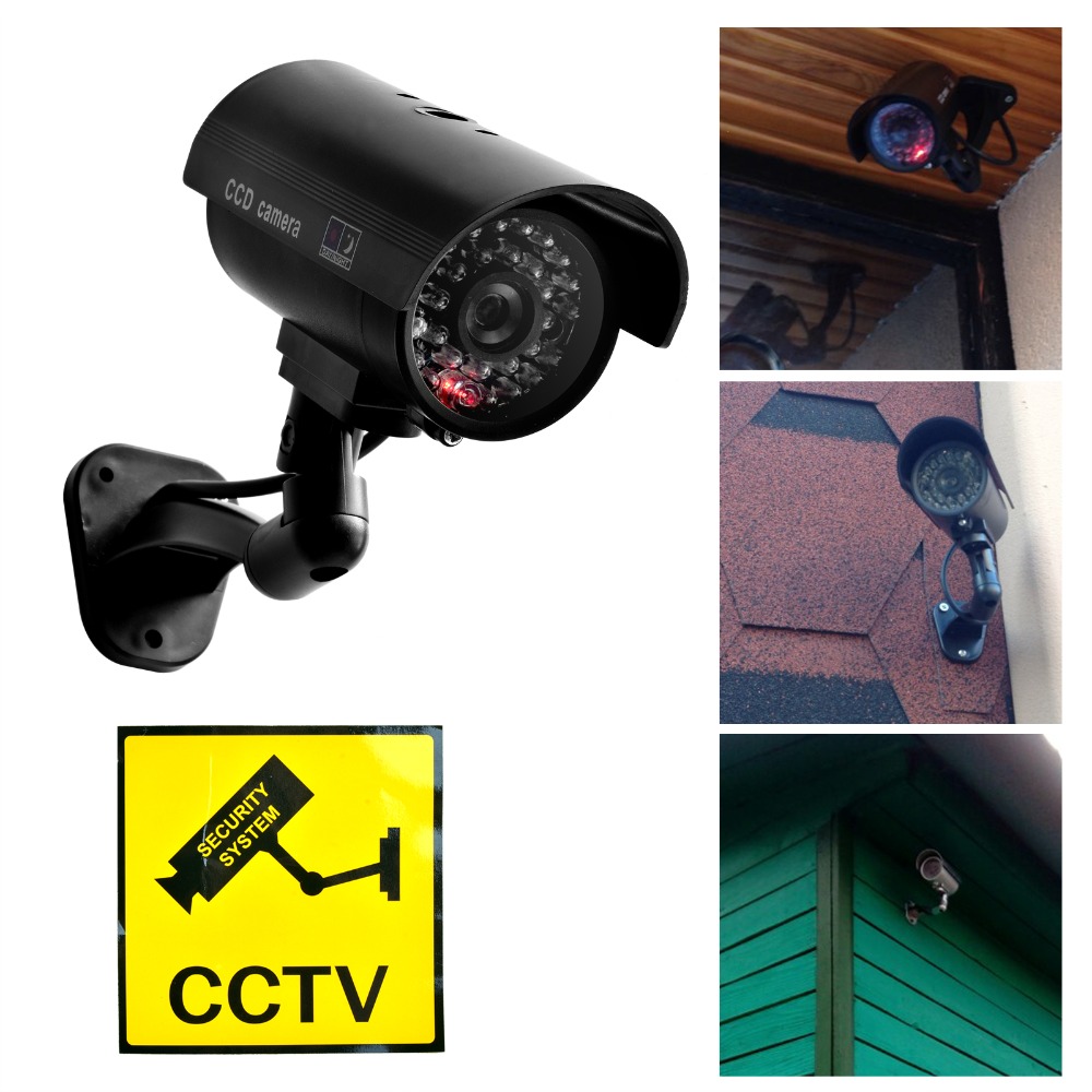 Gratis alarm sticker Dummy CCTV Camera Met Knipperende LED Voor Outdoor of Indoor Realistisch Uitziende Fack Camera voor Beveiliging