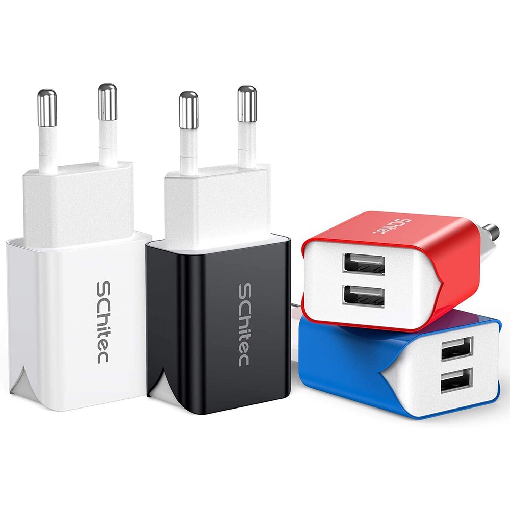 Schitec Dual USB Charger EU Plug Quick Charge 2.1A Wall Charger Max Mobile Phone Charging Mini Adapter Travel Charger for iPhone: EU 5V2.1A 4Pcs