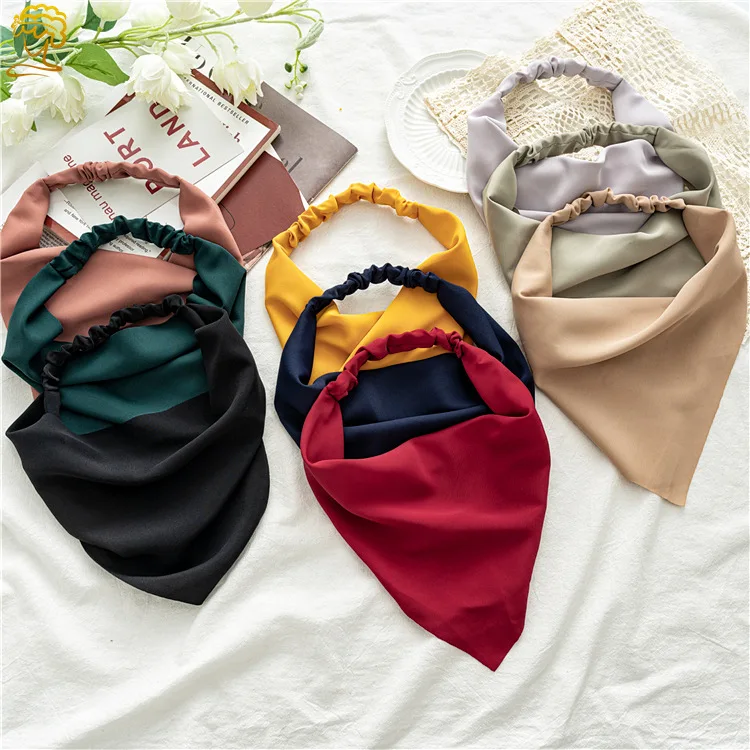 Vrouw Meisjes Effen Zomer Hoofddoek Chiffon Driehoek Bandana Vrouwen Elastische Haarband Haaraccessoires Hoofddeksels Ornamenten