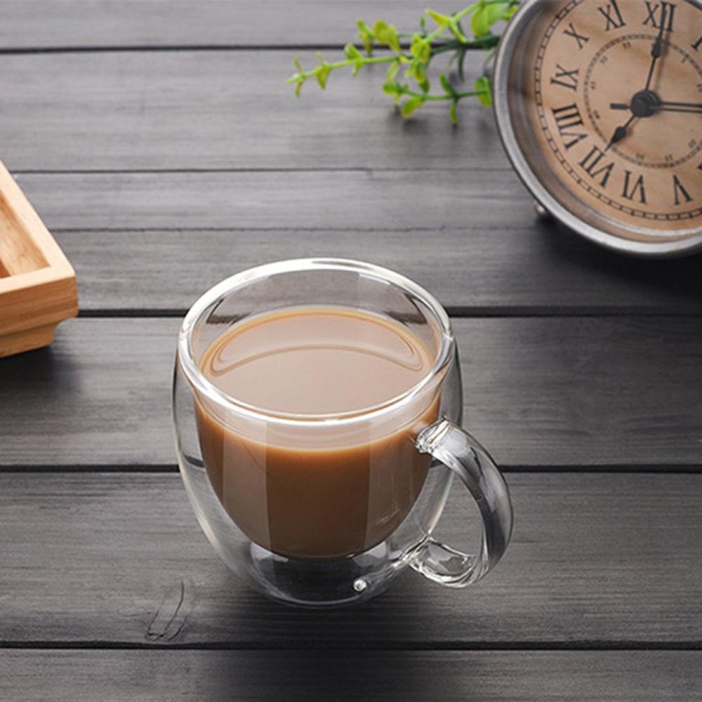 150ml dubbla kaffemuggar med handtag muggar drickande isolering dubbelvägg glas tekopp drinkware mjölk