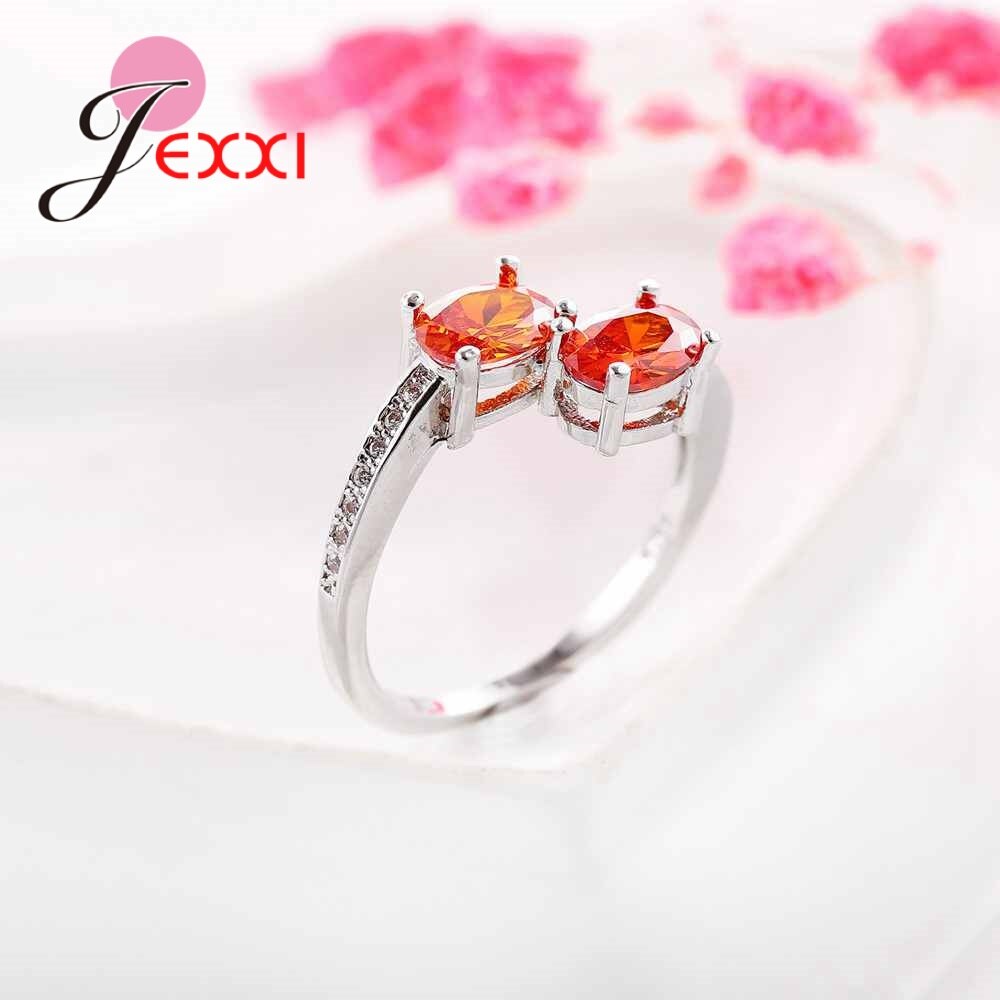 NUOVO Gioelleria Raffinata E Alla Moda Due Pietra Arancione di Cristallo 925 Anelli in Argento Sterling Per La Ragazza Amico Regali Di Compleanno