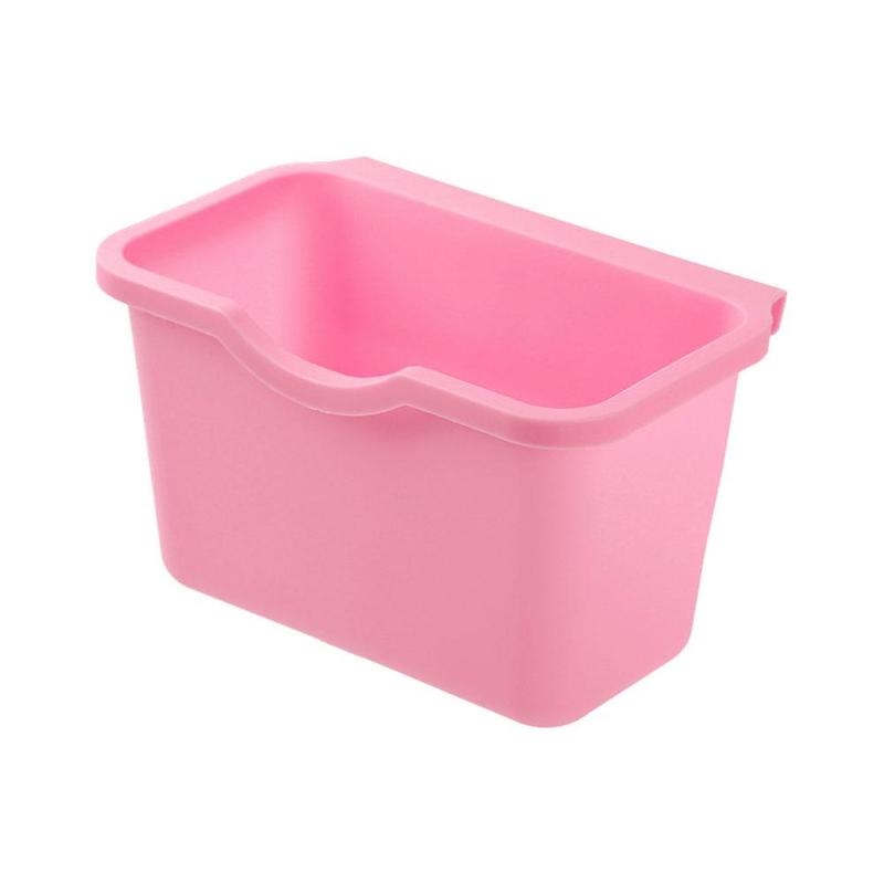 1Pc Hanging Trash Can Kitchen Cabinet Door Plastic Basket Hanging Trash Waste Dump Bin Desktop Storage Garbage Storage Box: pink