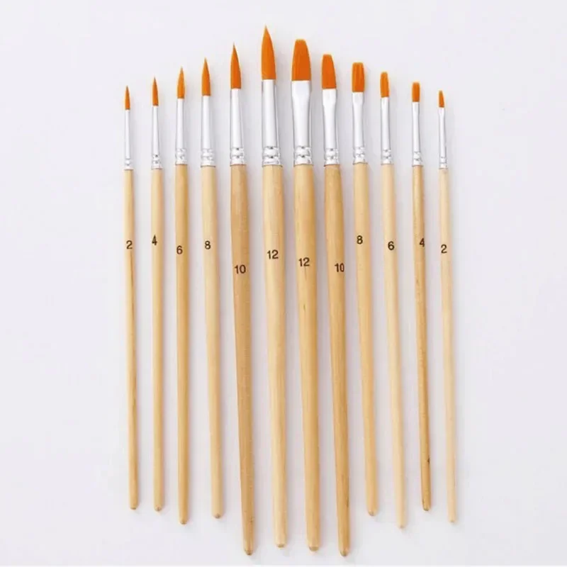 12Pcs/lot Paint Brush Set Art Drawing Brushes Wooden Handle Brushes For Acrylic Painting Supplies