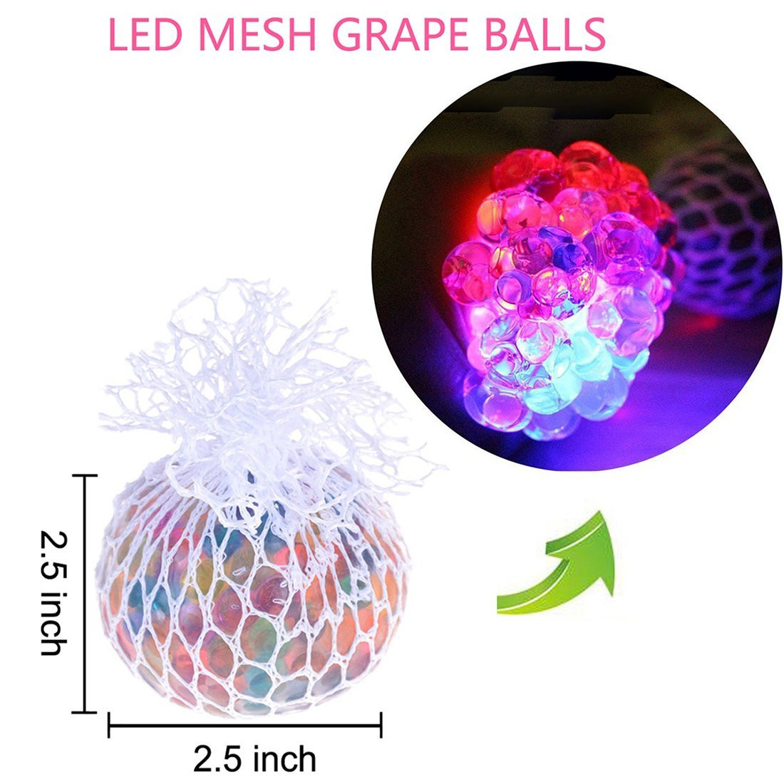 Kinderen Grappig Speelgoed Anti Stress Mesh Ball Stress Led Gloeiende Squeeze Druif Speelgoed Angst Relief Stress Bal Grappige # M20