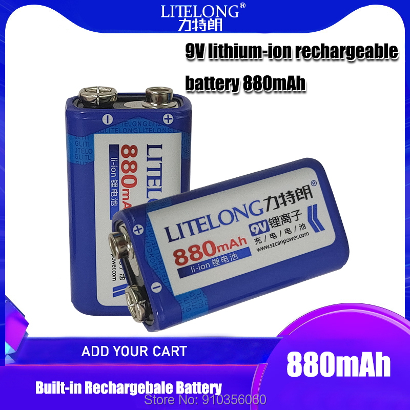 9v 880mAh LITELONG SUPER BIG li-ion lithium Rechargeable 9 Volt Battery Manufacturer's warranty