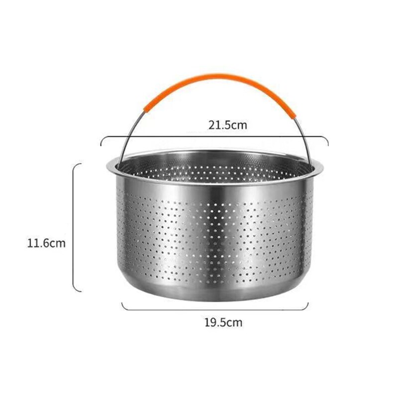 Kitchen Stainless Steel Food Steamer Basket with Silicone Handle Feet Rice Pressure Cooker Steaming Grid Cooking Utensils: High 21.5cm