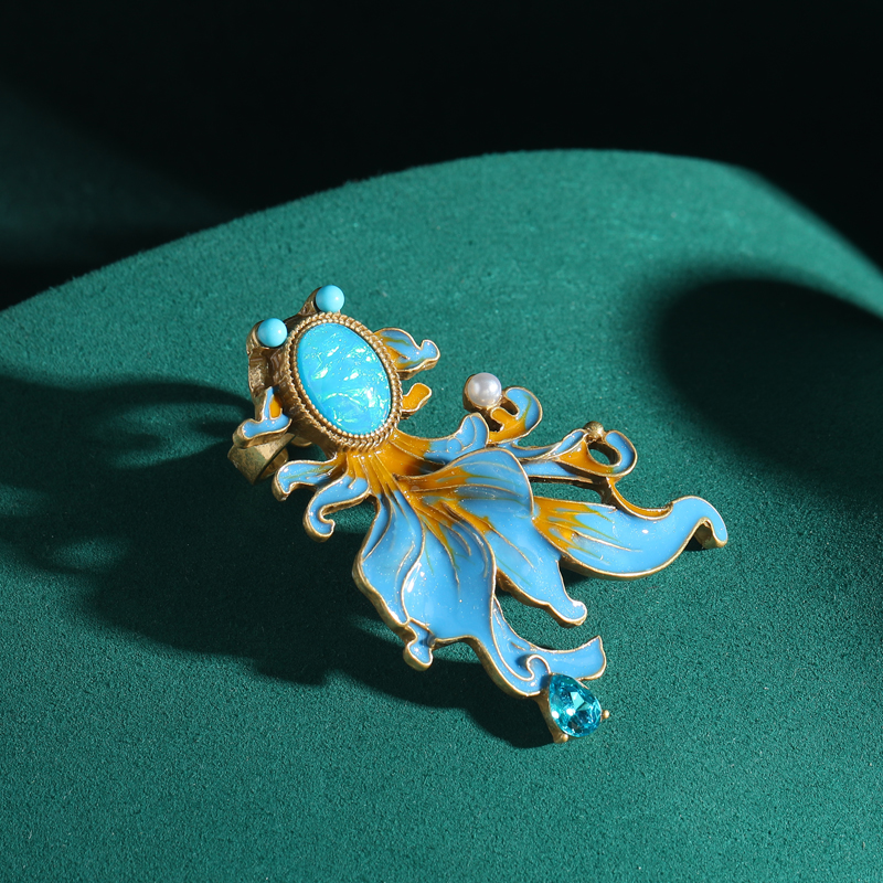 Anillos de pez dorado azul esmaltados Vintage, Color dorado, piedra de lujo, accesorios de joyería antigua de animales, de compromiso para mujer,