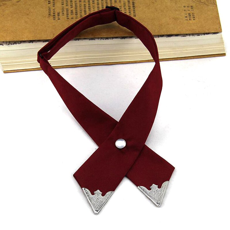 Casual Cross Bow Ties for Men & Women Solid Business Casual Cross Tie Formal Dress Men Wedding Metal Collar Cross Bowtie: Wine red