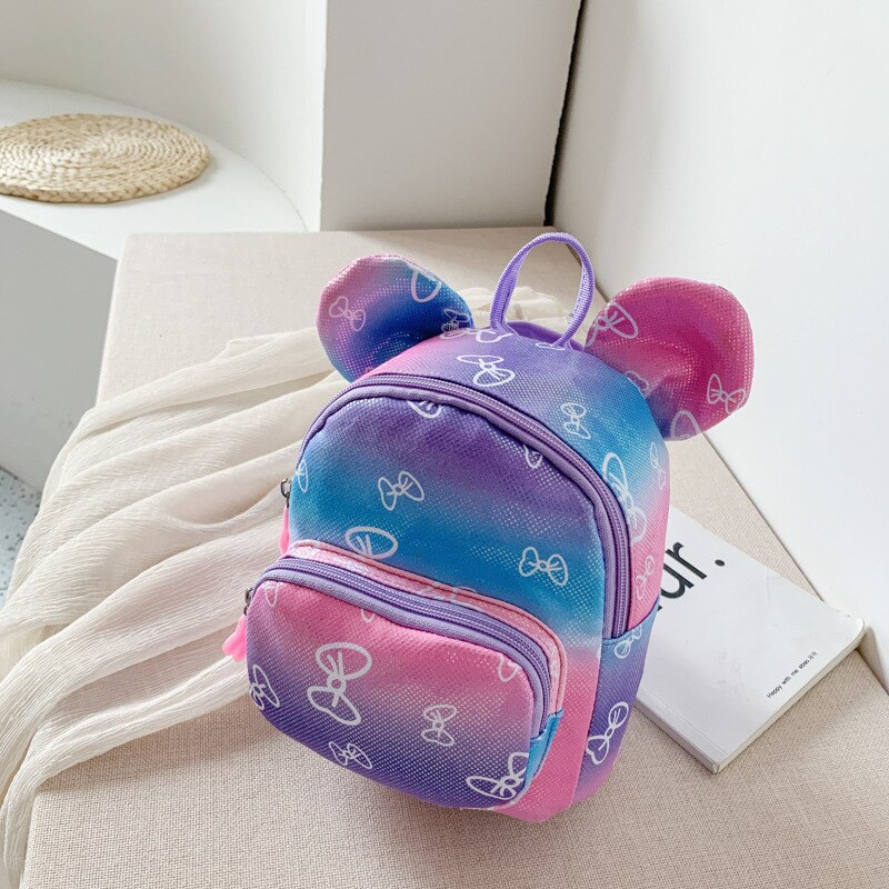 kids Girls backpack peach heart female bag female cartoon cute children rabbit Korean backpack student schoolbag: Bear purple hudie