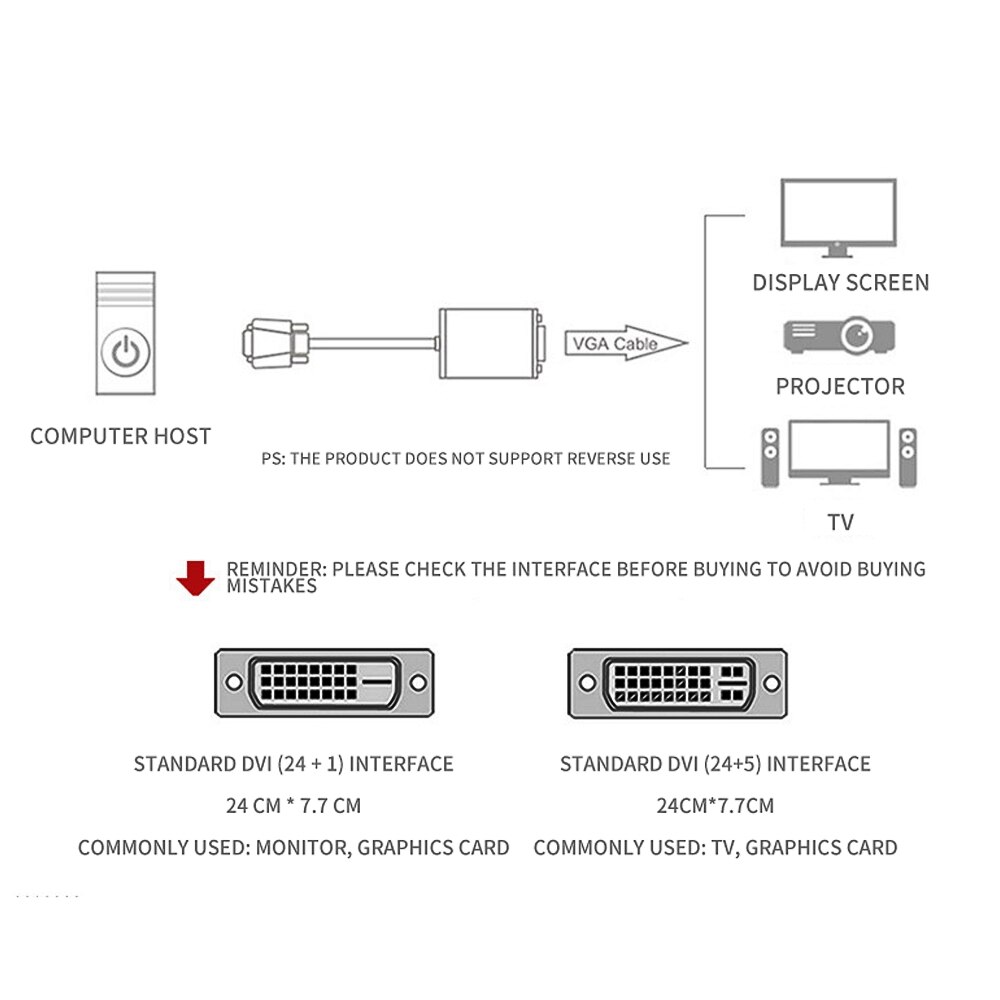 Full hd dvi-d til vga adapter 24+1 for pc datamaskin hdtv monitor projektor skjerm 1080p 25 pins  to 15 pins kabel omformer adapter
