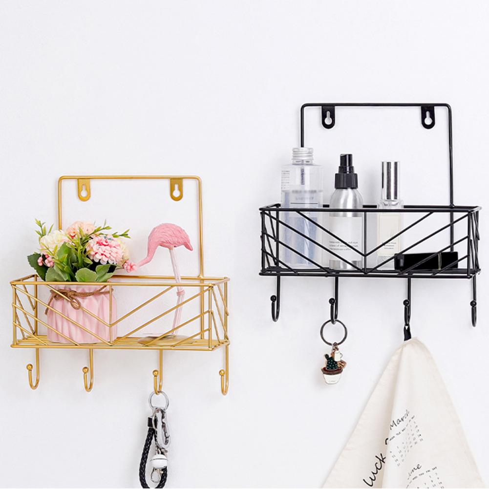 Wall-Mounted Storage Rack Double Layer Load Bearing Wall Hanging Iron Storage Rack Organizer with Hanger for Bathroom Home