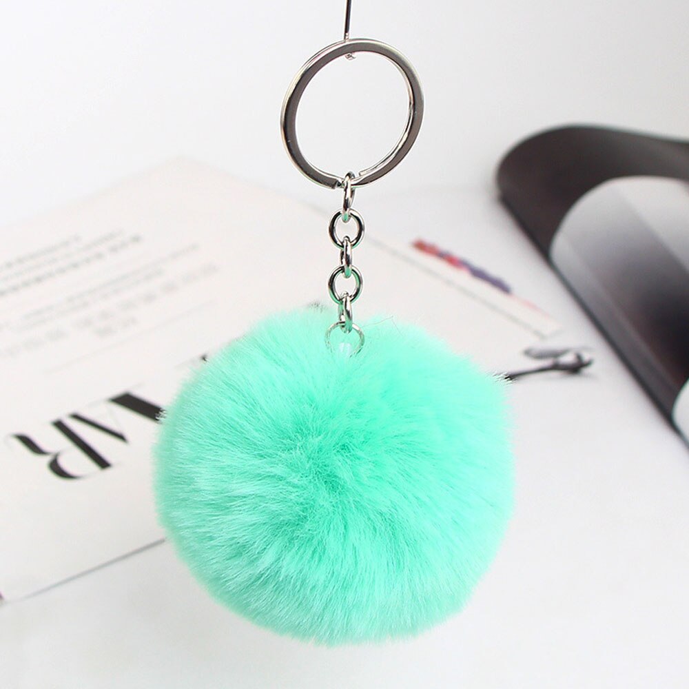 20 Colors Fluffy Fur Pom Pom Keychains Soft Faux Fur-like Ball Car Keyring Key Holder Women Bag Pendant Jewelry: green