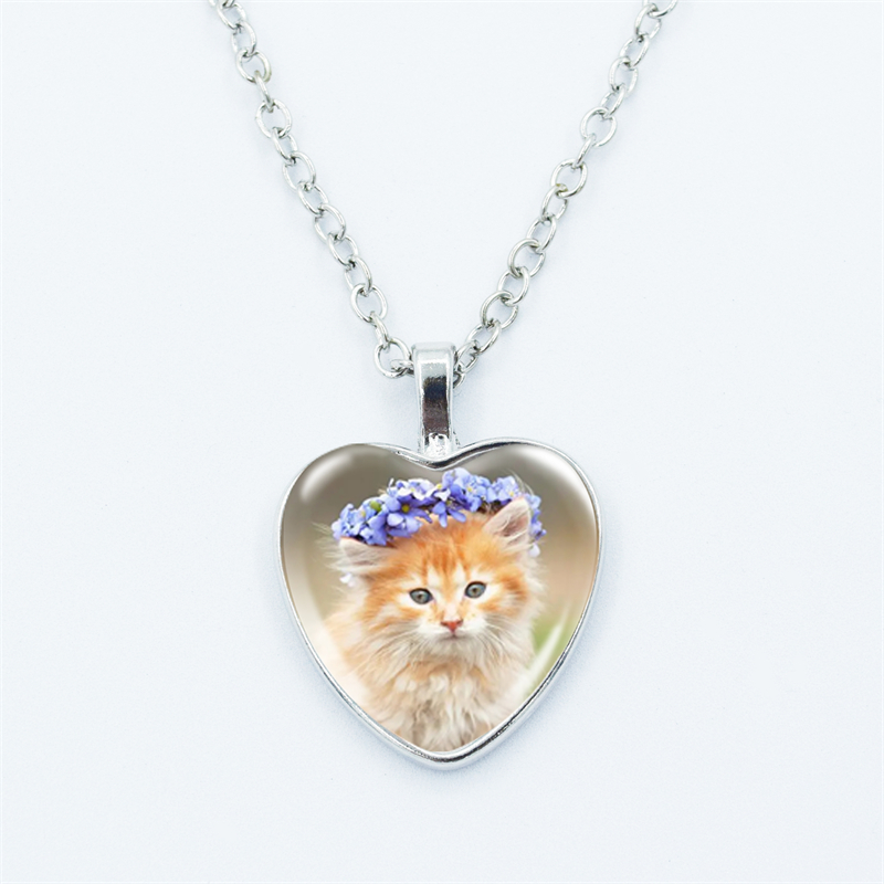 Collar con colgante de corazón de gato para mujer, joyería de cadena fina con cara de gema de cristal y Metal a la , accesorios de para niños: Color amarillo dorado claro