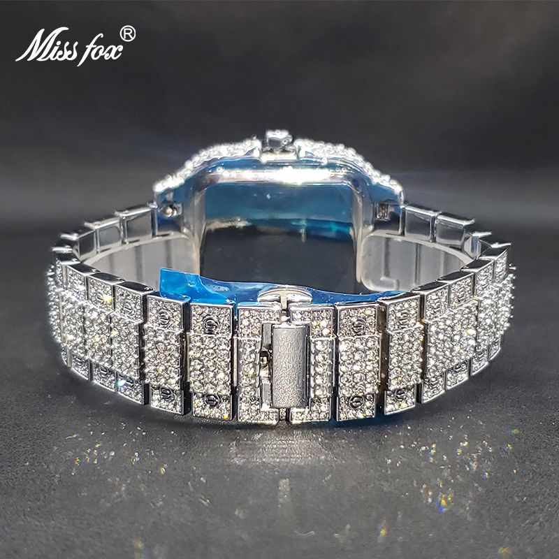 MISSFOX-Grande montre de luxe pour hommes, entièrement en diamant, style hip hop de rue, montres à quartz avec calendrier, directe
