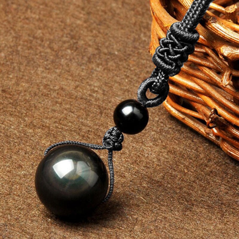 Black Obsidian Rainbow Eye Ball Necklace Transfer Lucky Love Natural Stone Buddhism Pendant Necklaces for Women Men 4 Sizes