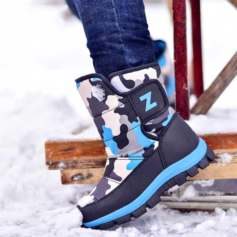 Kinderen waterdichte sneeuwlaarzen winter camouflage antislip stijgijzers platform laarzen voor meisjes jongens kinderen halfhoge pluche warme schoenen