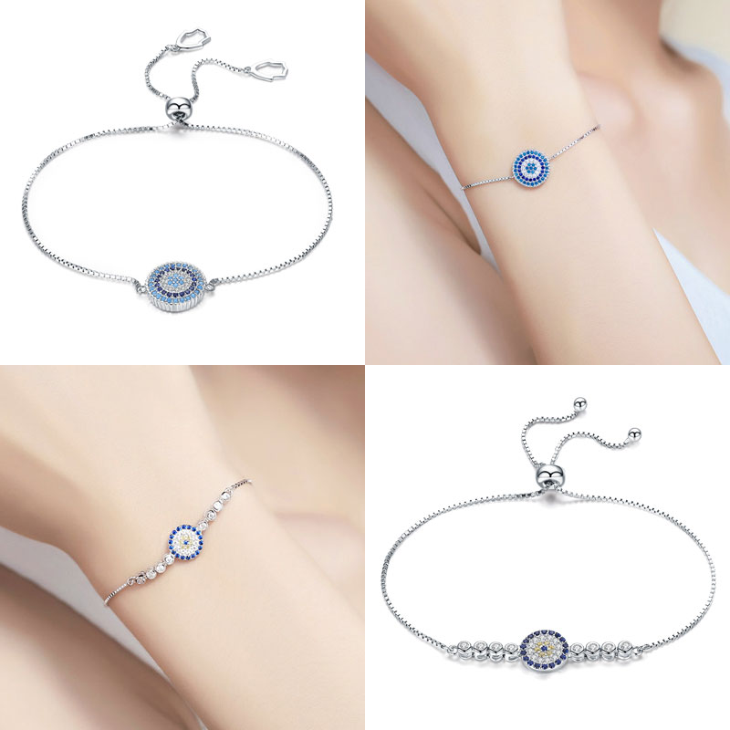 Pulseira bisaer 925 sterling silver lucky blue eye god& #39 ;s eye women tennis bracelets femme sterling silver jewelry ecb 002