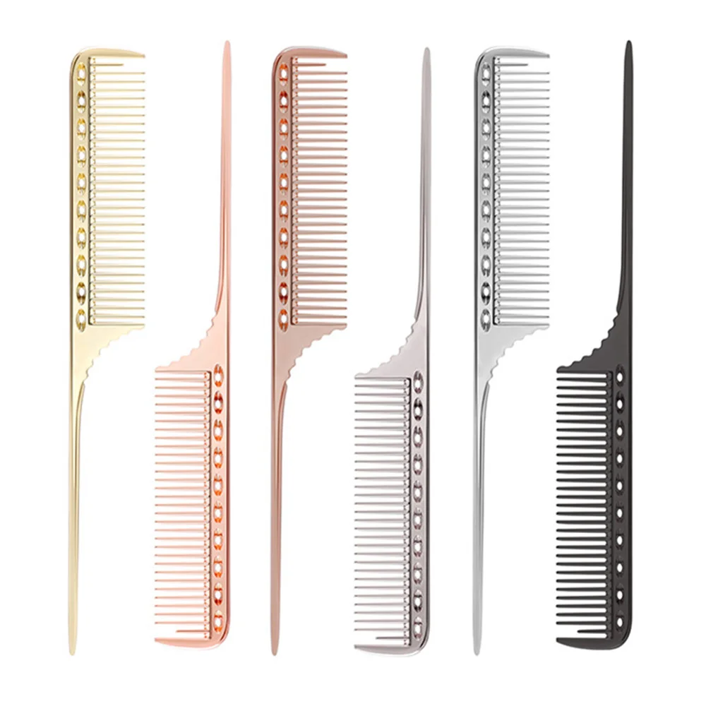 Peines de peluquería de Metal con cola de rata, peine de corte de pelo de aluminio para salón, peine de separación, cepillo de pelo rizado, herramientas de peluquero