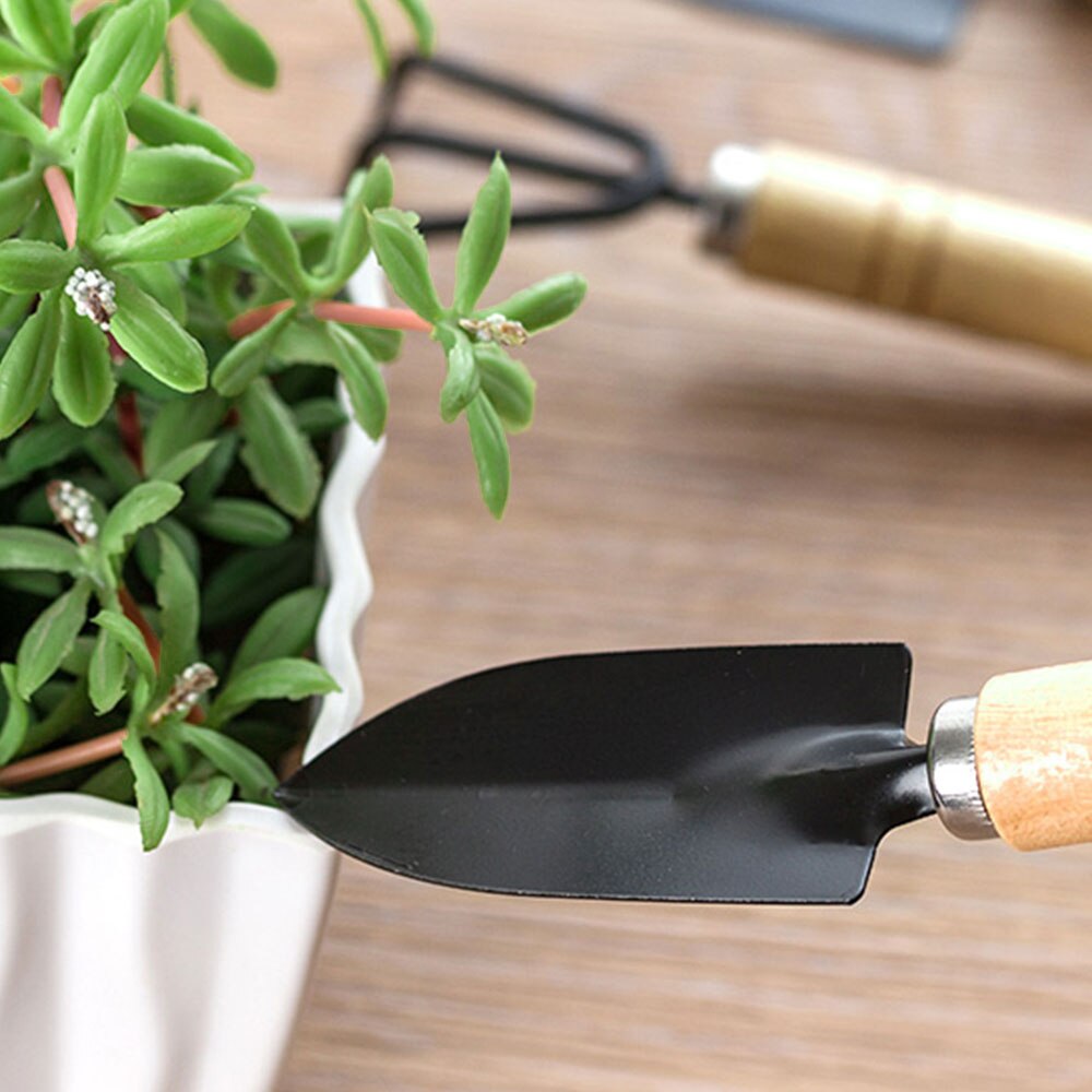 3pcs Mini Portable Gardening Tool Metal Head Shovel Rake Plant Garden Soil Raising Flowers Wooden Handle Gardening Tool Set