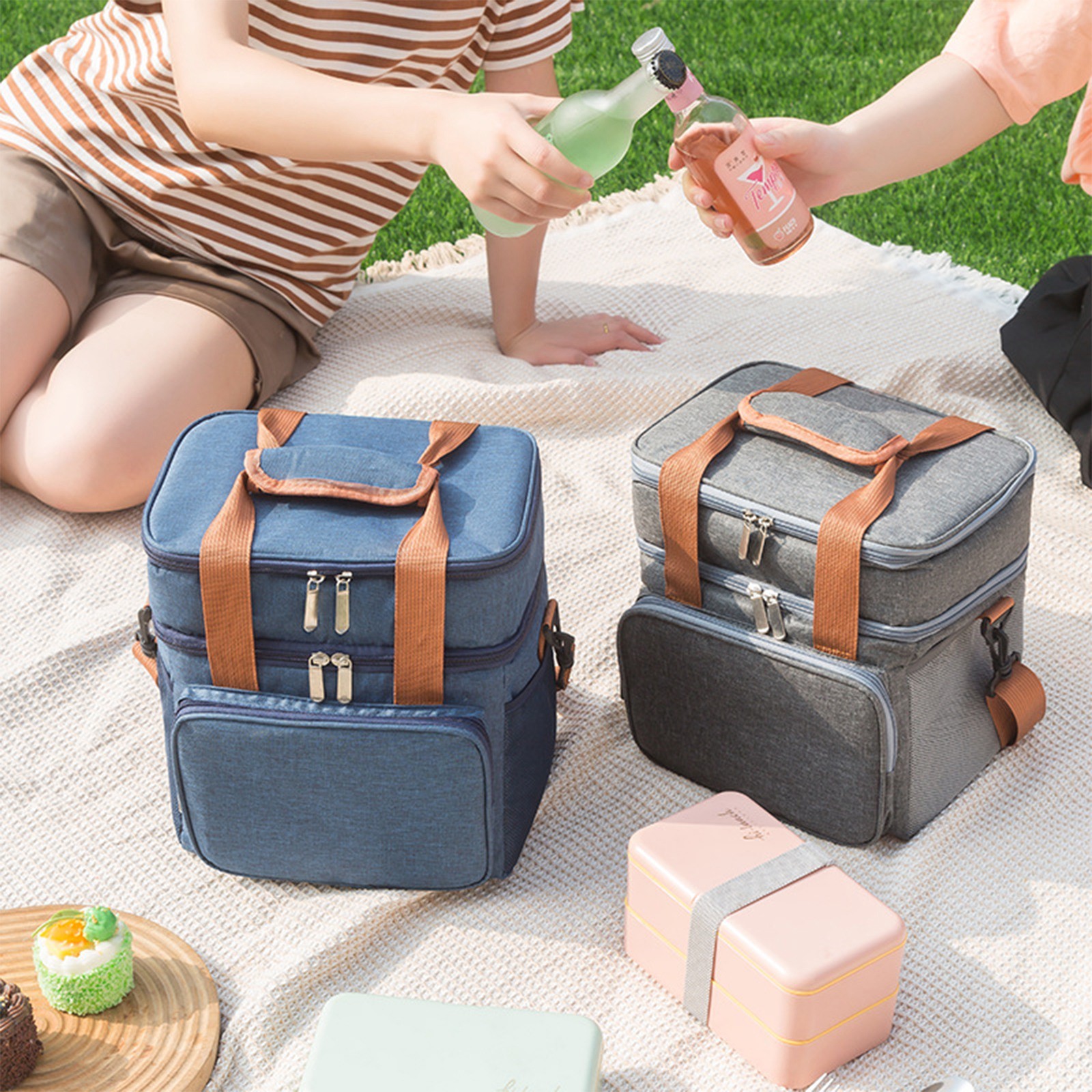 Portable Thermal Lunch Bag Picnic Food Cooler Bags Insulated Case Durable Waterproof Office Lunchbag Shoulder Strap Cooling Box
