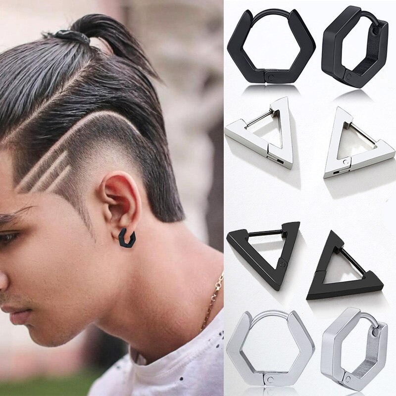 Hexagon Earrings for Men Women Geometry Hex Huggies Stainless Steel Modern Unique Earring Unisex Jewelry