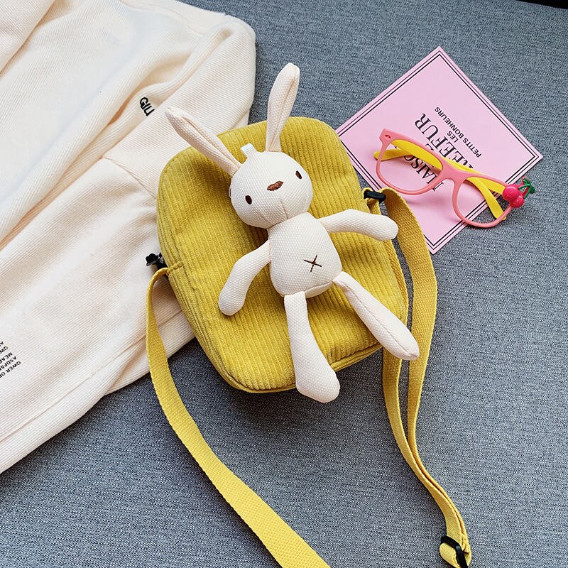 Leuke Meisjes Kleine Portemonnee Corduroy Bunny Mouse Kinderen Schoudertas Baby Jongens Crossbody Tassen Prinses Accessoires: yellow bunny