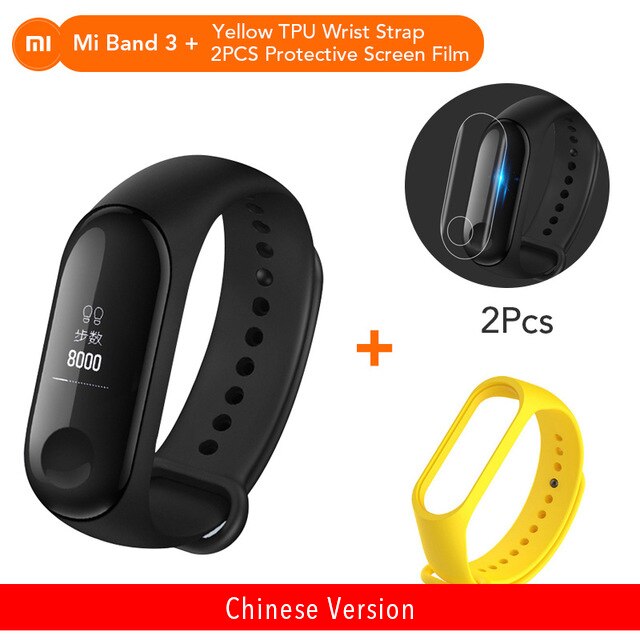 Originale Xiaomi Mi banda 3 Monitor di Frequenza Cardiaca di Bluetooth 4.2 Xaomi di Sport Intelligente Braccialetto OLED Miband 3 Smartband: Add Yellow Strap