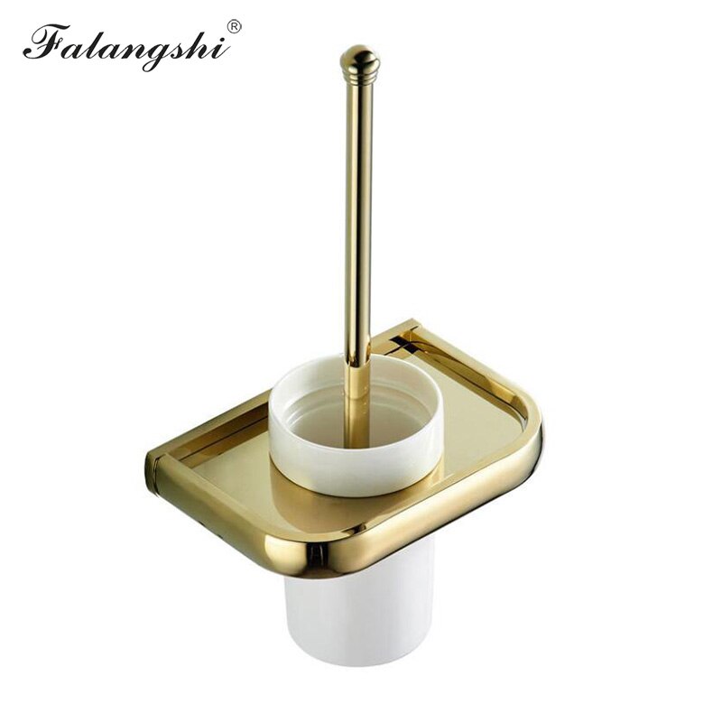 Falangshi Toiletborstelhouder Koper Messing Antiek/Borstel/Wit/Zwart Badkamer Accessoires Wandmontage WB8700: Golden