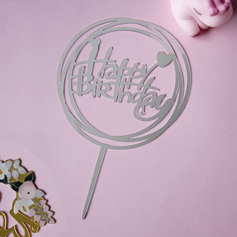 Pak Van 10 Stuks Gelukkige Verjaardag Cake Topper Cake Insert Taart Decoratie Zilver: Design01