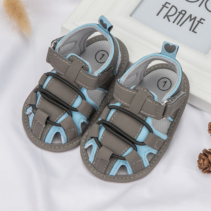 Sandales d'été pour bébé garçon et fille, chaussures de plage, en coton, plates, antidérapantes, semelle souple, pour les premiers pas de bébé de 0 à 18 mois