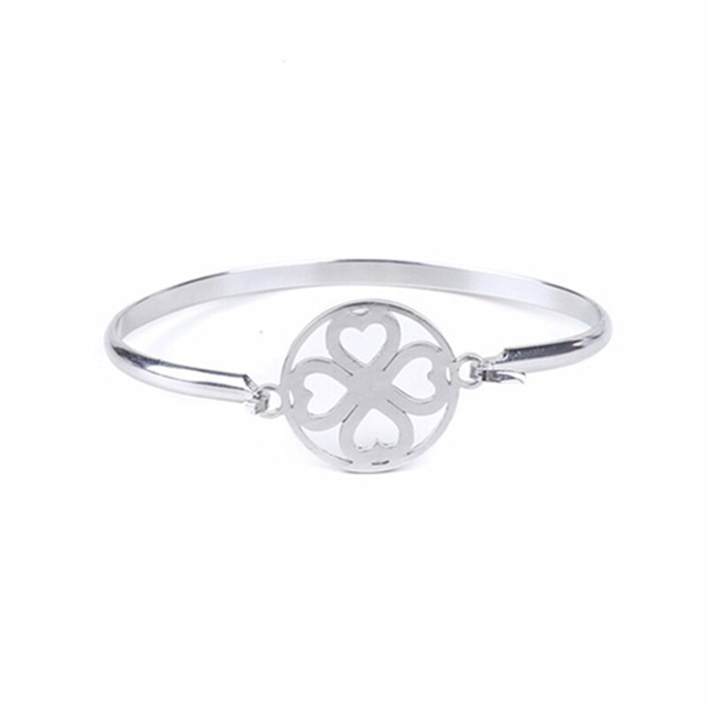 Stainless Steel 4-Styles Heart Leaf Bracelets Luxurious Jewelry For Women Silver Color Love Bangles Christmas: 04