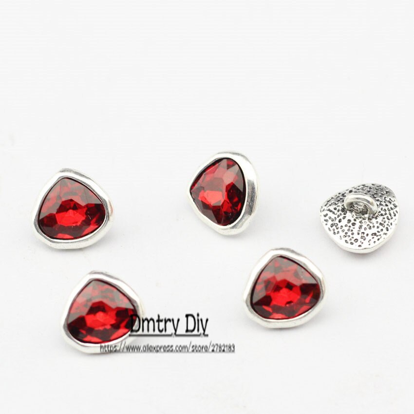 Dmtry 5 unids/lote, broche de cuero de corazón de cristal plateado a la para pulsera hecha a mano DIY, collar, joyería, accesorios para hacer LC0039: Red