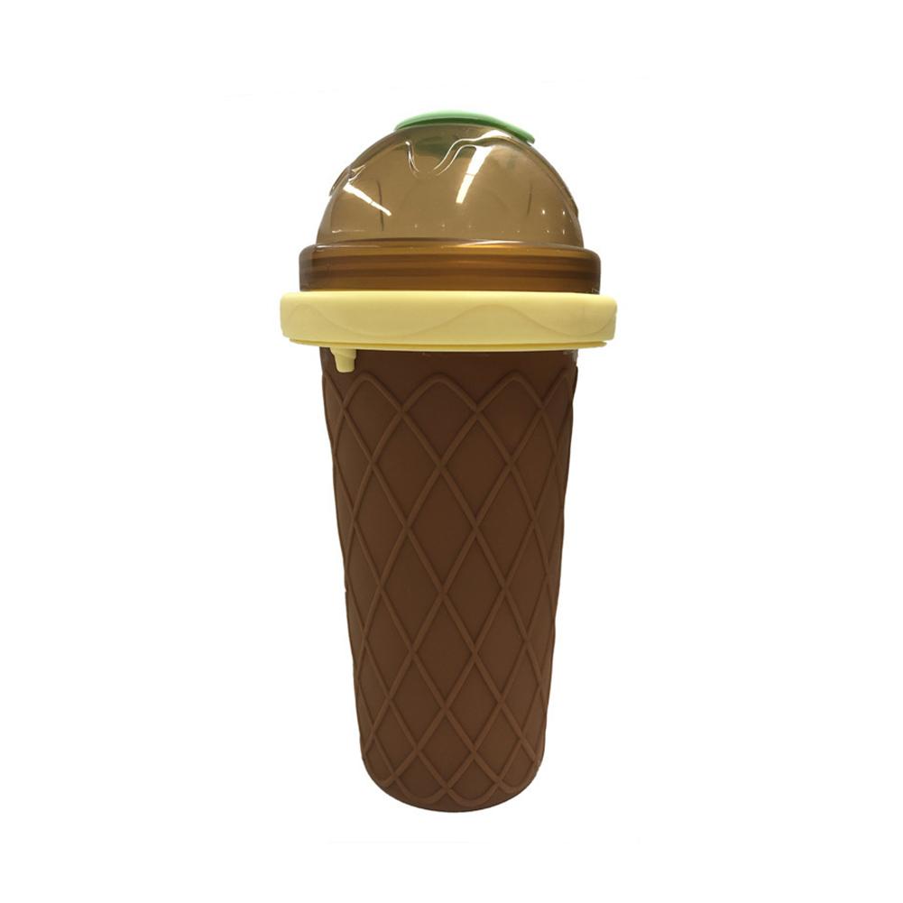 Silicone Smoothie Cup DIY Ice Cream Maker Homemade Double Layer Squeeze Cup Ice Slush Making Bottle Kitchen Tool: Dark Khaki