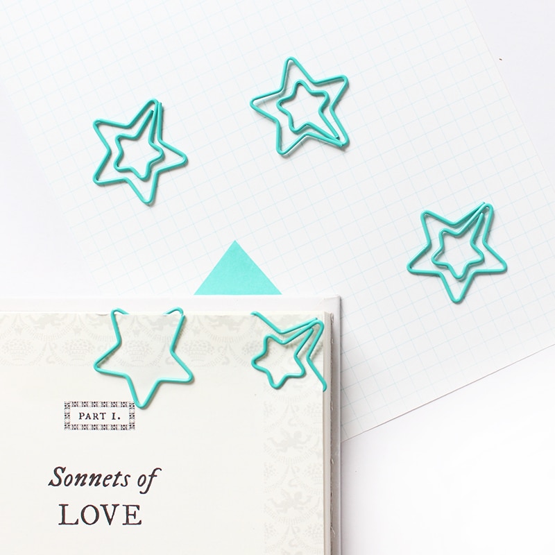 TUTU 20PCS/LOT star Shape Paper Clipsgreen pink Color Funny Kawaii Bookmark Office School Stationery Marking Clips H0028