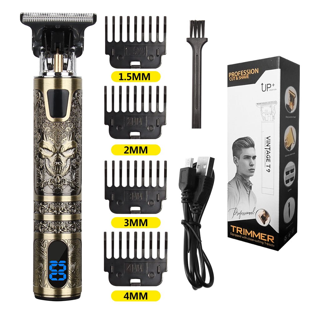 Tondeuse à cheveux électrique Vintage T9 pour hommes, rasoir Rechargeable USB 0mm, tondeuse à barbe professionnelle, salon de coiffure: demon king