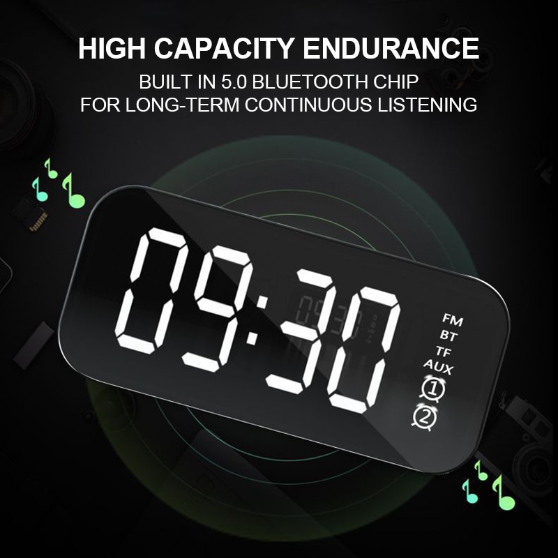 alarm clock Wireless bluetooth speaker Music Player with LED Time Display Clock Alarm TF TM Tempeture rechargeable battery