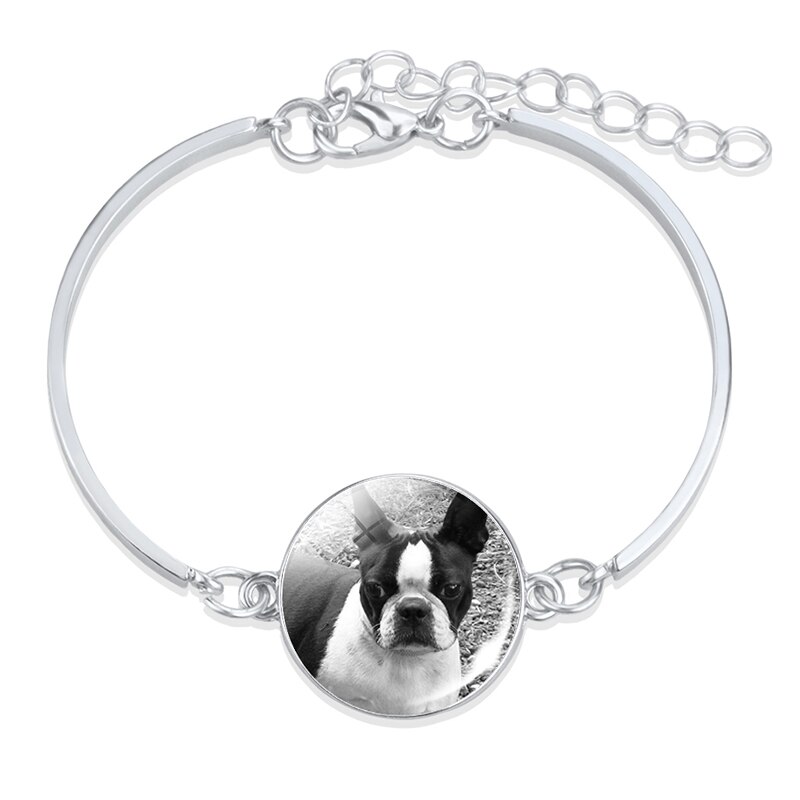1pc Bulldog de Metal de Color plata Pulsera Retro Animal perro Cabochon de vidrio de bisutería con de barras brazalete de las mujeres accesorios: 10