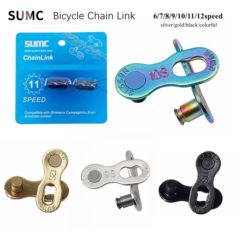2 pares de cadena de bicicleta SUMC, eslabón faltante, 6/7/8/9/10/11/12 velocidades, cadena reutilizable para bicicleta de montaña y carretera, cierre mágico, enlace rápido colorido dorado